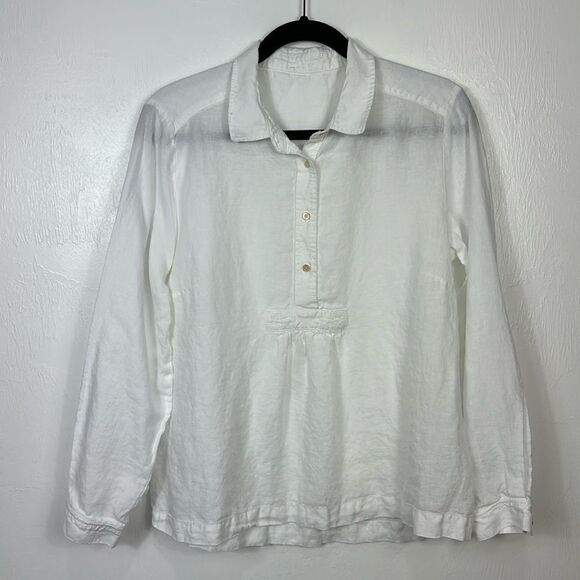 Poetry White Linen Lagenlook 1/2 Button Long Sleeve Shirt Top Size 8 - Picture 1 of 9